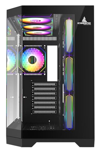 PC Gaming ATX Case Iceberg Crystal Edge Full Panoramic View Three Sides Tempered Glass Window with Seven high Performance Fans aRGB  Black 