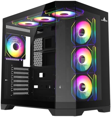 PC Gaming ATX Case Iceberg Crystal Edge Full Panoramic View Three Sides Tempered Glass Window with Seven high Performance Fans aRGB  Black 