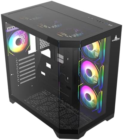 PC Gaming ATX Case Iceberg Crystal Edge Full Panoramic View Three Sides Tempered Glass Window with Seven high Performance Fans aRGB  Black 