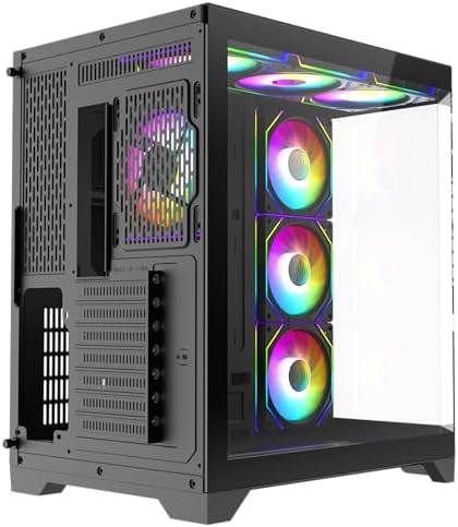 PC Gaming ATX Case Iceberg Crystal Edge Full Panoramic View Three Sides Tempered Glass Window with Seven high Performance Fans aRGB  Black 