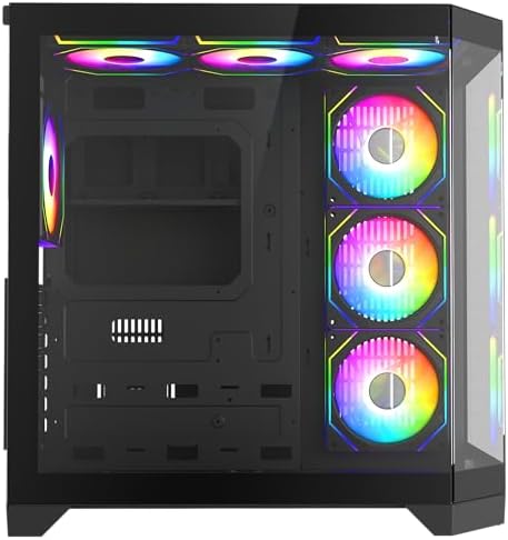 PC Gaming ATX Case Iceberg Crystal Edge Full Panoramic View Three Sides Tempered Glass Window with Seven high Performance Fans aRGB  Black 
