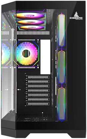 PC Gaming ATX Case Iceberg Crystal Edge Full Panoramic View Three Sides Tempered Glass Window with Seven high Performance Fans aRGB  Black 
