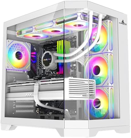 PC Gaming ATX Case Iceberg Crystal Edge Full Panoramic View Three Sides Tempered Glass Window with Seven high Performance Fans aRGB  Black 
