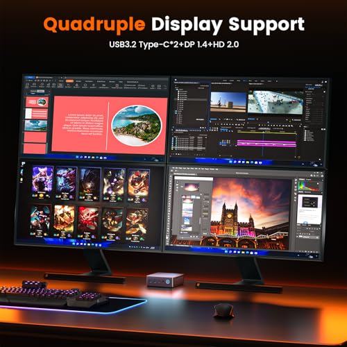 PELADN Mini PC Gaming  Ryzen 7 7735U  8C/16T  up to 4 75Ghz  32GB DDR5/1TB NVMe SSD Dual Type C/DP/HD Mini Desktop Computer WiFi6 4K/60Hz Quadruple Display USB3 2/BT5 2 Mini Computers