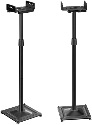 PERLESMITH Universal Speaker Stands for Surround Sound  Height Adjustable Extend 33 3 to 45 1   Floor Speaker Stand for Satellite & Studio & Bookshelf Speakers up to 11LBS 1 Pair Black  PSSS2