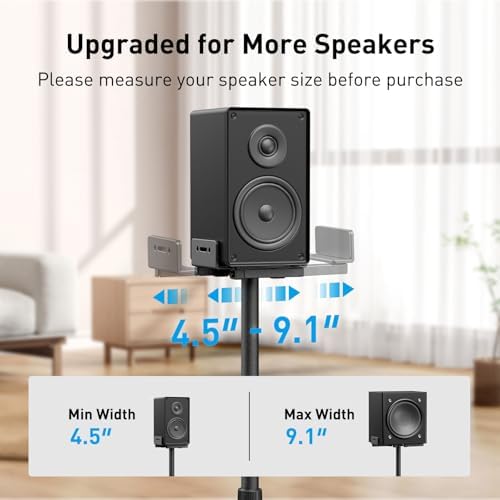 PERLESMITH Universal Speaker Stands for Surround Sound  Height Adjustable Extend 33 3 to 45 1   Floor Speaker Stand for Satellite & Studio & Bookshelf Speakers up to 11LBS 1 Pair Black  PSSS2