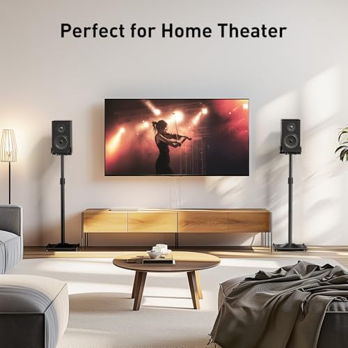 PERLESMITH Universal Speaker Stands for Surround Sound  Height Adjustable Extend 33 3 to 45 1   Floor Speaker Stand for Satellite & Studio & Bookshelf Speakers up to 11LBS 1 Pair Black  PSSS2
