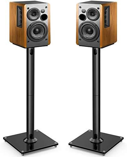 PERLESMITH Universal Speaker Stands for Surround Sound  Height Adjustable Extend 33 3 to 45 1   Floor Speaker Stand for Satellite & Studio & Bookshelf Speakers up to 11LBS 1 Pair Black  PSSS2