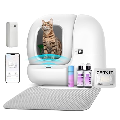PETKIT PuraMax 2 Automatic Self Cleaning Litter Box  Anti Leakage Multi Cat Compatible Smart Cats Litter Box  Safety Sensors App Control Include Triple Odor Removal Litter Mat Trash Bags