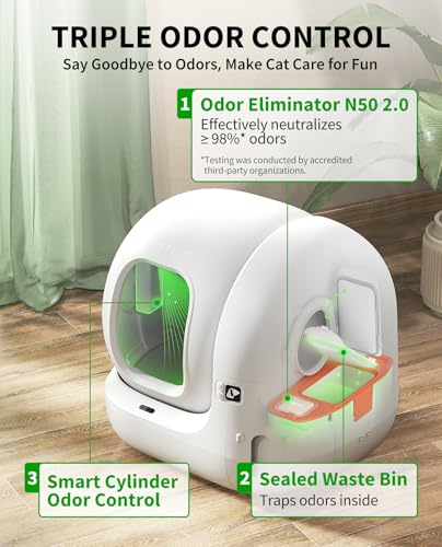 PETKIT PuraMax 2 Automatic Self Cleaning Litter Box  Anti Leakage Multi Cat Compatible Smart Cats Litter Box  Safety Sensors App Control Include Triple Odor Removal Litter Mat Trash Bags