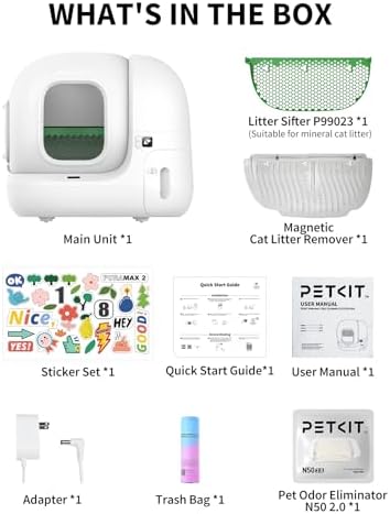 PETKIT PuraMax 2 - Arenero automático para gatos con autolimpieza, control por aplicación con sensores de seguridad, sin olores y anti-fugas. El paquete básico incluye bolsas de basura, WiFi de 2.4G y