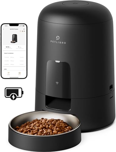 PETLIBRO Automatic Cat Feeder  Wi Fi Rechargeable Cats Food Dispenser Battery Operated with 30 Day Life  AIR 2 4G Wi Fi Timed Pet Feeder for Cats & Dogs  2L Auto Cat Feeder  Black