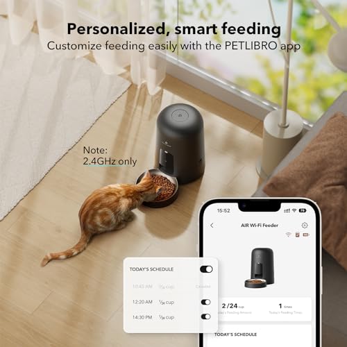 PETLIBRO Automatic Cat Feeder  Wi Fi Rechargeable Cats Food Dispenser Battery Operated with 30 Day Life  AIR 2 4G Wi Fi Timed Pet Feeder for Cats & Dogs  2L Auto Cat Feeder  Black