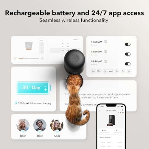 PETLIBRO Automatic Cat Feeder  Wi Fi Rechargeable Cats Food Dispenser Battery Operated with 30 Day Life  AIR 2 4G Wi Fi Timed Pet Feeder for Cats & Dogs  2L Auto Cat Feeder  Black