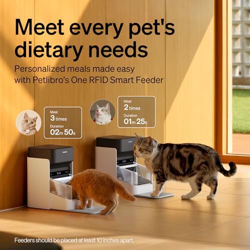 PETLIBRO Automatic Cat Feeders for 2 Cats  RFID Collar Tag for Exclusive Meals  Cats Recognition to Stop Food Stealing  Diet Tracking for Multi Pet Homes and Different Diets  Pet Feeder Pack of 2