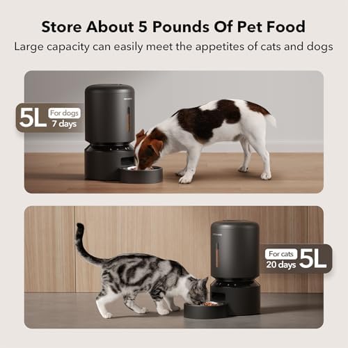 PETLIBRO Automatic Cat Feeder  5G WiFi Automatic Dog Food Dispenser with Freshness Preservation  5L Timed Pet Feeder with Low Food Sensor  Up to 10 Meals Per Day  Granary Black