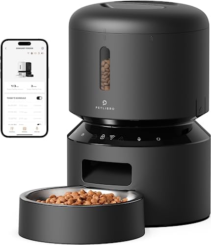 PETLIBRO Automatic Cat Feeder  5G WiFi Automatic Dog Food Dispenser with Freshness Preservation  5L Timed Pet Feeder with Low Food Sensor  Up to 10 Meals Per Day  Granary Black