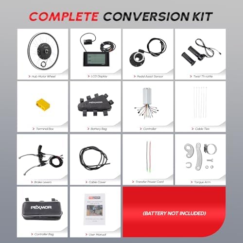 PEXMOR Electric Bike Conversion Kit  48V 1200W 26 Front/Rear Wheel E Bike Conversion Kit with 3 Mode Controller  PAS  LCD Display  Twist Throttle