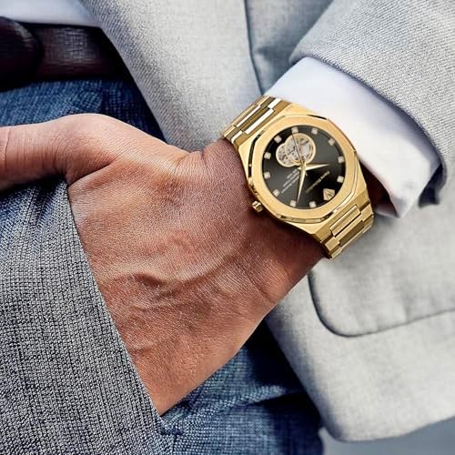 PIERRE RICHARDSON PR5922 Men s Watch  Black Dial  24K Pure Gold Plated  Automatic  Sapphire Glass  41mm  10ATM