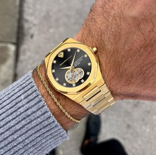 PIERRE RICHARDSON PR5922 Men s Watch  Black Dial  24K Pure Gold Plated  Automatic  Sapphire Glass  41mm  10ATM