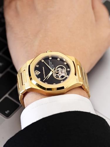 PIERRE RICHARDSON PR5922 Men s Watch  Black Dial  24K Pure Gold Plated  Automatic  Sapphire Glass  41mm  10ATM