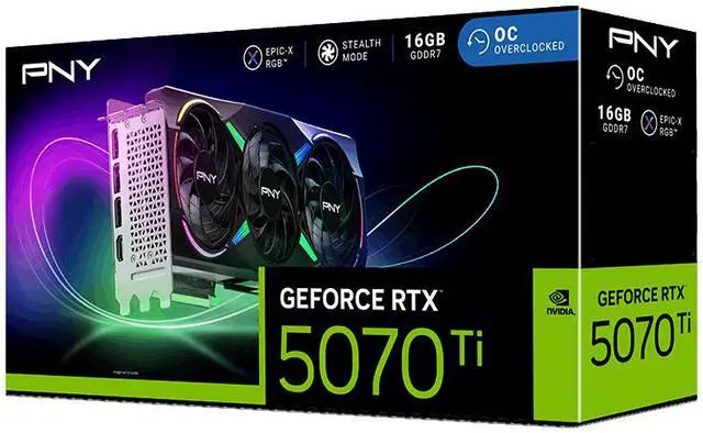 PNY ARGB GeForce  RTX5070 Ti ARGB EPIC X RGB Overclocked Triple Fan  PCI Express 5 0 x16  DLSS 4 0  16GB 256 Bit GDDR7 RTX 5070 T i Graphics Card VCG5070T16TFXXPB1 O