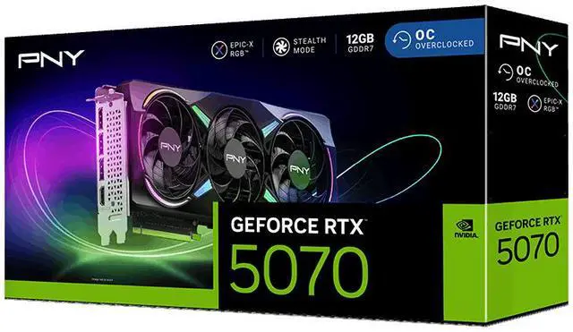 PNY ARGB OC GeForce RTX 5070 12GB 192 Bit GDDR7 PCI Express 5 0 DLSS 4 0 Graphics Card VCG507012TFXXPB1 O