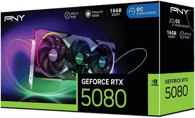 PNY ARGB OC GeForce RTX 5080 16GB 256 Bit GDDR7 DLSS 4 0 PCI Express 5 0 x16 Graphics Card VCG508016TFXXPB1 O