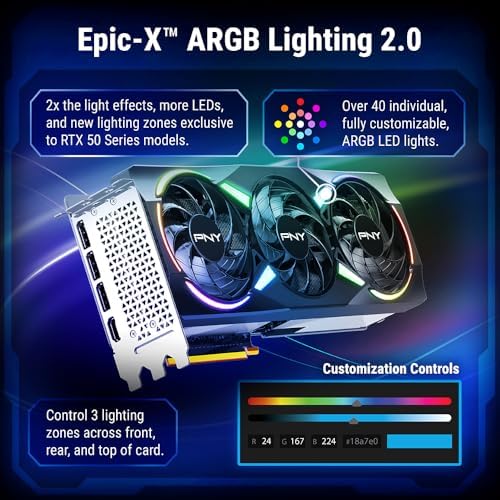 PNY GeForce RTX 5070 Ti Epic X ARGB OC Triple Fan  Graphics Card  16GB GDDR7  256 Bit  2640 MHz Boost  PCIe 5 0  HDMI/DP 2 1  NVIDIA Blackwell  DLSS 4