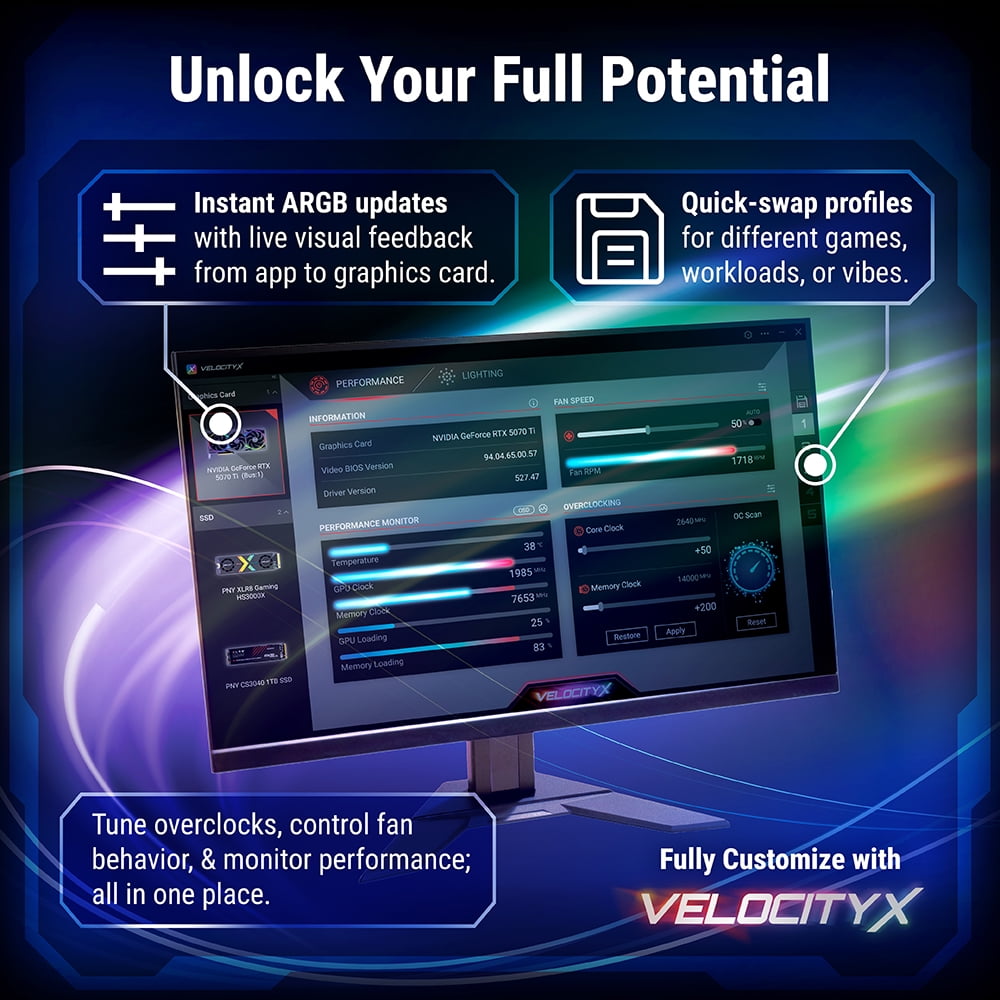 PNY GeForce rtxTM 5070 Epica-x argbTM Overclocked Triple Fan GPU DLSS4