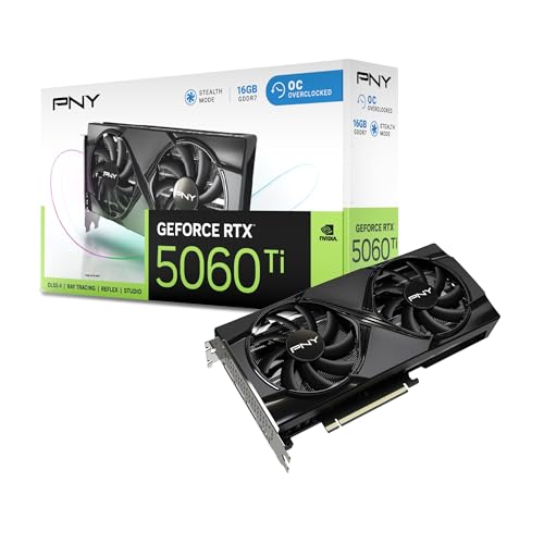 PNY NVIDIA GeForce RTX  5060 Ti 16GB Overclocked Dual Fan Graphics Card  DLSS 4  PCIe  5 0  HDMI /DP 2 1  2 Slot 