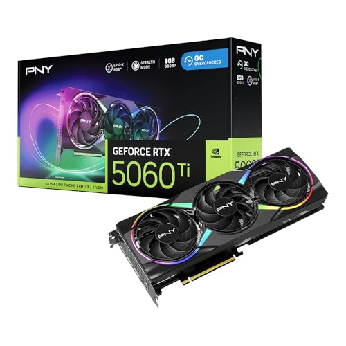 PNY NVIDIA GeForce RTX  5060 Ti Epic X  ARGB OC Triple Fan  Graphics Card  8GB GDDR7  128 bit  Boost Speed  2692 MHz  SFF Ready  PCIe  5 0  HDMI /DP 2 1  2 Slot  NVIDIA Blackwell Architecture  DLSS 4 