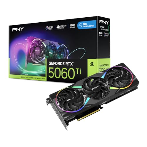 PNY NVIDIA GeForce RTX  5060 Ti Epic X  ARGB OC Triple Fan  Graphics Card  16GB GDDR7  128 bit  Boost Speed 2692 MHz  SFF Ready  PCIe  5 0  HDMI /DP 2 1  2 Slot  NVIDIA Blackwell Architecture  DLSS 4