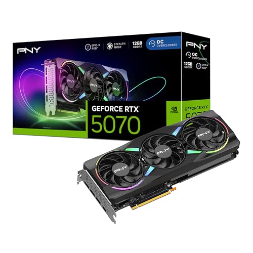 PNY NVIDIA GeForce RTX  5070 Epic X  ARGB OC Triple Fan  Graphics Card  12GB GDDR7  192 bit  Boost Speed  2685 MHz  SFF Ready  PCIe  5 0  HDMI /DP 2 1  2 4 Slot  NVIDIA Blackwell Architecture  DLSS 4 