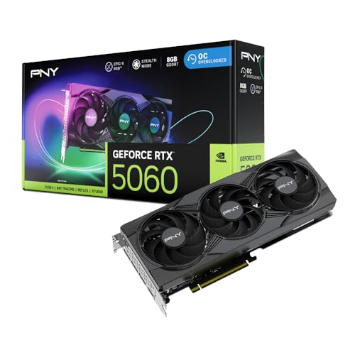 PNY NVIDIA GeForce RTX  5060 Epic X  ARGB OC Triple Fan  Graphics Card  8GB GDDR7  128 bit  SFF Ready  PCIe  5 0  HDMI /DP 2 1  2 Slot  NVIDIA Blackwell Architecture  DLSS 4
