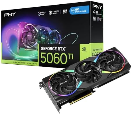 PNY NVIDIA GeForce RTX  5060 Ti Epic X  ARGB OC Triple Fan  Graphics Card  8GB GDDR7  128 bit  Boost Speed  2692 MHz  SFF Ready  PCIe  5 0  HDMI /DP 2 1  2 Slot  NVIDIA Blackwell Architecture  DLSS 4 