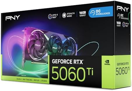 PNY NVIDIA GeForce RTX  5060 Ti Epic X  ARGB OC Triple Fan  Graphics Card  8GB GDDR7  128 bit  Boost Speed  2692 MHz  SFF Ready  PCIe  5 0  HDMI /DP 2 1  2 Slot  NVIDIA Blackwell Architecture  DLSS 4 