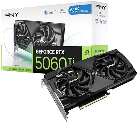 PNY NVIDIA GeForce RTX  5060 Ti OC Dual Fan  Graphics Card  8GB GDDR7  128 bit  Boost Speed  2692 MHz  SFF Ready  PCIe  5 0  HDMI /DP 2 1  2 Slot  NVIDIA Blackwell Architecture  DLSS 4 