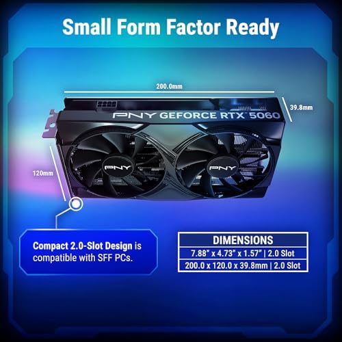 PNY NVIDIA GeForce RTX  5060 Epic X  ARGB OC Triple Fan  Graphics Card  8GB GDDR7  128 bit  SFF Ready  PCIe  5 0  HDMI /DP 2 1  2 Slot  NVIDIA Blackwell Architecture  DLSS 4 