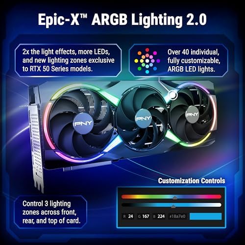 PNY NVIDIA GeForce RTX  5080 Epic X  ARGB OC Triple Fan  Graphics Card  16GB GDDR7  256 bit  Boost Speed  2775 MHz  PCIe  5 0  HDMI /DP 2 1  2 99 Slot  NVIDIA Blackwell Architecture  DLSS 4 