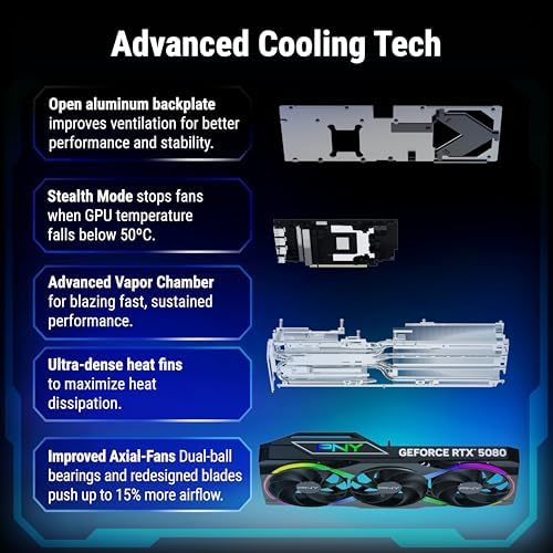 PNY NVIDIA GeForce RTX  5080 Epic X  ARGB OC Triple Fan  Graphics Card  16GB GDDR7  256 bit  Boost Speed  2775 MHz  PCIe  5 0  HDMI /DP 2 1  2 99 Slot  NVIDIA Blackwell Architecture  DLSS 4 