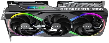 PNY NVIDIA GeForce RTX  5080 Epic X  ARGB OC Triple Fan  Graphics Card  16GB GDDR7  256 bit  Boost Speed  2775 MHz  PCIe  5 0  HDMI /DP 2 1  2 99 Slot  NVIDIA Blackwell Architecture  DLSS 4 