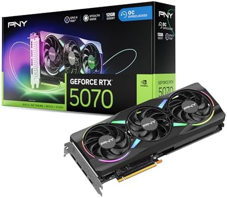 PNY NVIDIA GeForce RTX  5070 Epic X  ARGB OC Triple Fan  Graphics Card  12GB GDDR7  192 bit  Boost Speed  2685 MHz  SFF Ready  PCIe  5 0  HDMI /DP 2 1  2 4 Slot  NVIDIA Blackwell Architecture  DLSS 4 