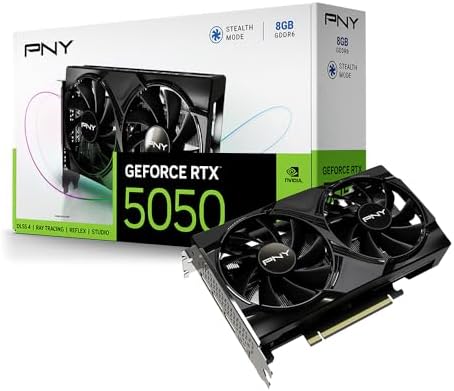 PNY NVIDIA GeForce RTX  5050 Dual Fan  Graphics Card  8GB GDDR6  128 bit  SFF Ready  PCIe  5 0  HDMI /DP 2 1  2 Slot  NVIDIA Blackwell Architecture  DLSS 4 