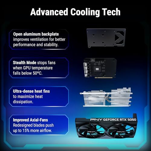 PNY NVIDIA GeForce RTX  5050 Dual Fan  Graphics Card  8GB GDDR6  128 bit  SFF Ready  PCIe  5 0  HDMI /DP 2 1  2 Slot  NVIDIA Blackwell Architecture  DLSS 4 