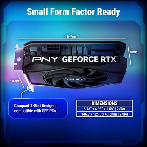 PNY NVIDIA GeForce RTX  5050 Single Fan  Graphics Card  8GB GDDR6  128 bit  SFF Ready  PCIe  5 0  HDMI /DP 2 1  2 Slot  NVIDIA Blackwell Architecture  DLSS 4 