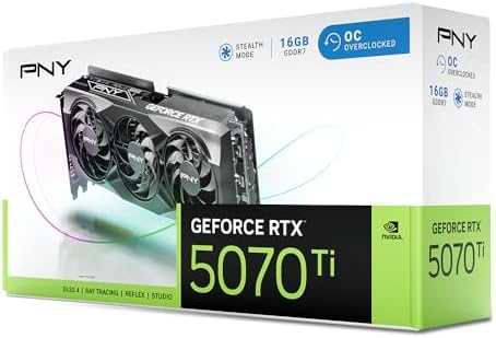 PNY NVIDIA GeForce RTX  5070 Ti OC Triple Fan  Graphics Card  16GB GDDR7  256 bit  Boost Speed  2572 MHz  PCIe  5 0  HDMI /DP 2 1  2 98 Slot  NVIDIA Blackwell Architecture  DLSS 4 