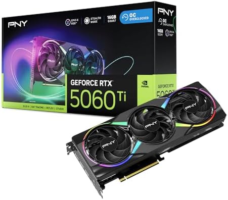 PNY NVIDIA GeForce RTX  5060 Ti Epic X  ARGB OC Triple Fan  Graphics Card  8GB GDDR7  128 bit  Boost Speed  2692 MHz  SFF Ready  PCIe  5 0  HDMI /DP 2 1  2 Slot  NVIDIA Blackwell Architecture  DLSS 4 