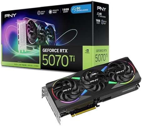 PNY NVIDIA GeForce RTX  5070 Ti Epic X  ARGB OC Triple Fan  Graphics Card  16GB GDDR7  256 bit  Boost Speed  2640 MHz  PCIe  5 0  HDMI /DP 2 1  2 98 Slot  NVIDIA Blackwell Architecture  DLSS 4