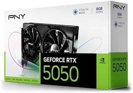 PNY NVIDIA GeForce RTX  5050 Dual Fan  Graphics Card  8GB GDDR6  128 bit  SFF Ready  PCIe  5 0  HDMI /DP 2 1  2 Slot  NVIDIA Blackwell Architecture  DLSS 4 